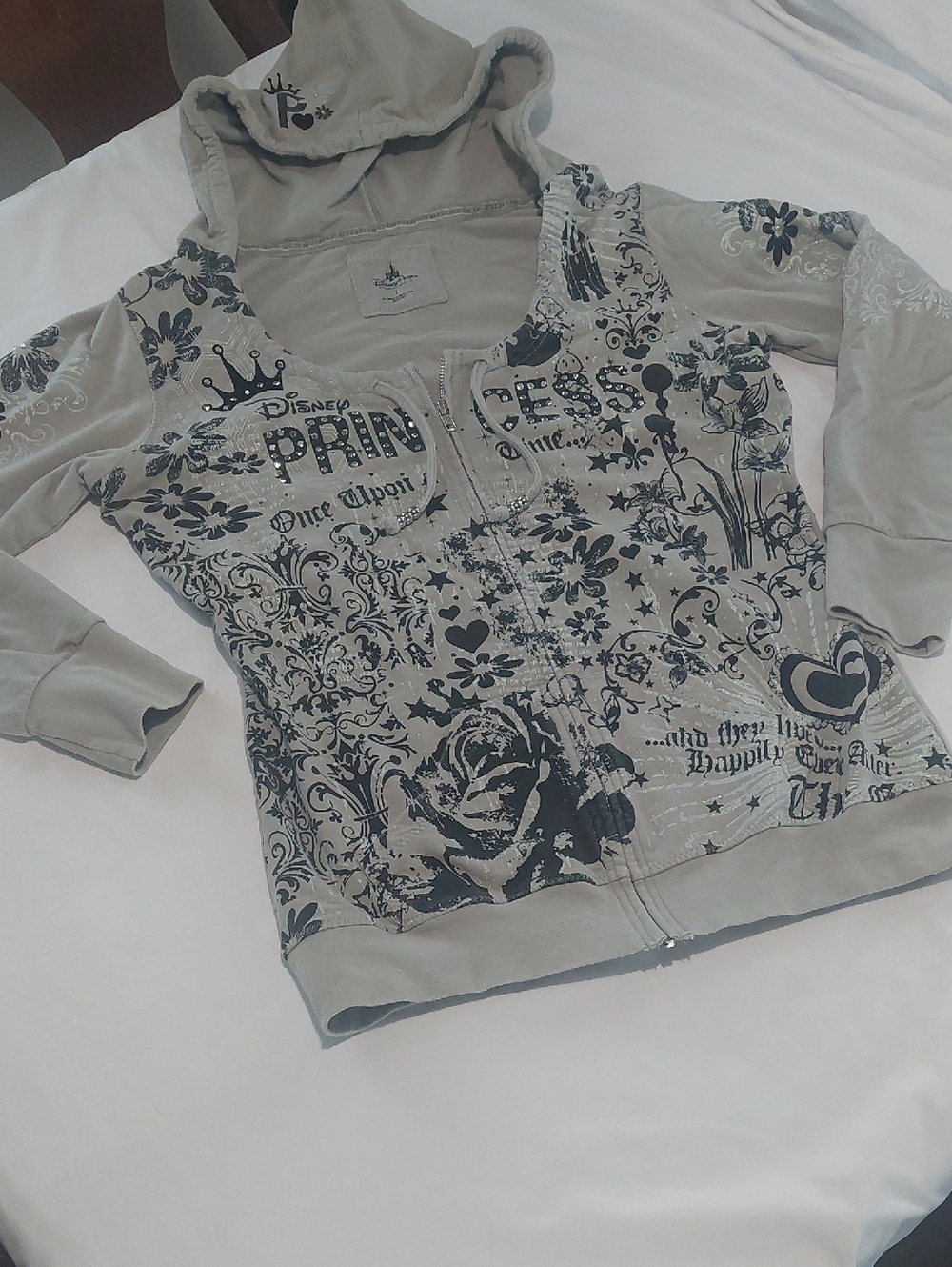 Disney Parks Gray And Black With Bling Princess Hoodie Size L